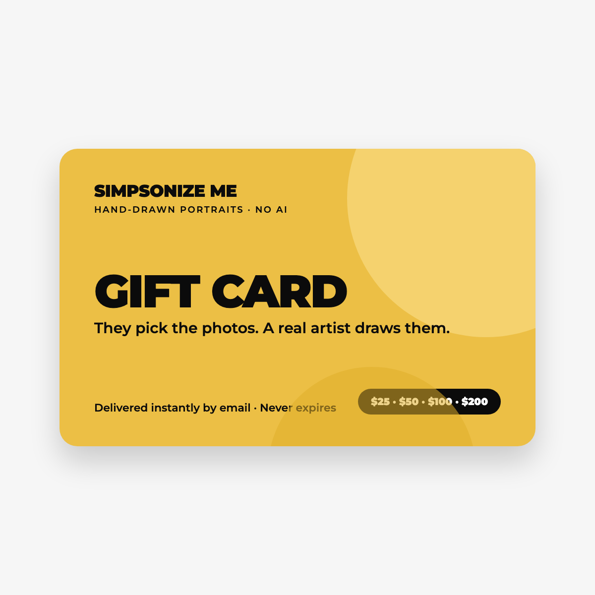 Simpsonize Me gift card, delivered by email