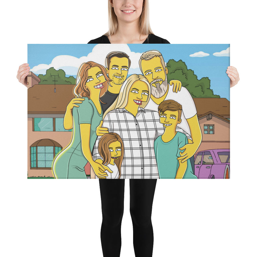 Simpsons-style portrait printed on canvas